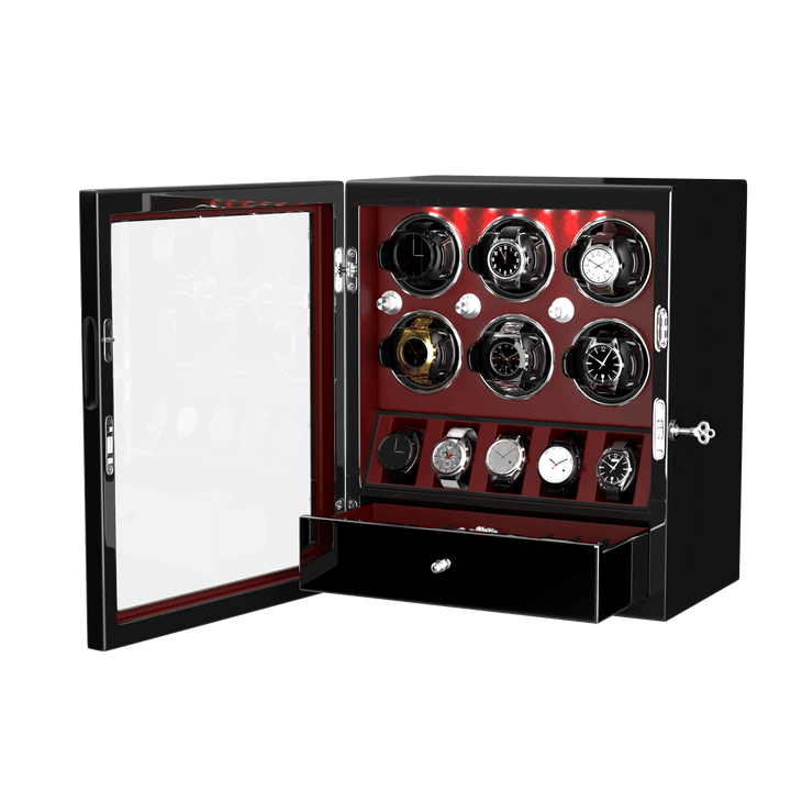 Compact 6 Watch Winder with 5 Extra Watches Storage Case