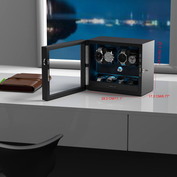 Remontoirs de montres de grande capacité avec espace de rangement supplémentaire, lumière LED bleue Aurora