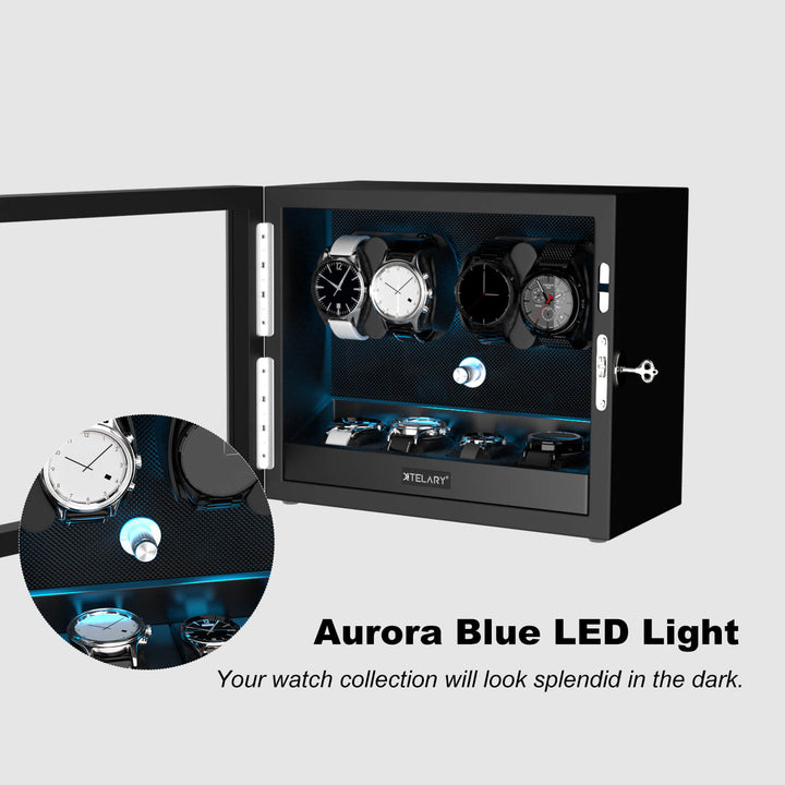 Remontoirs de montres de grande capacité avec espace de rangement supplémentaire, lumière LED bleue Aurora
