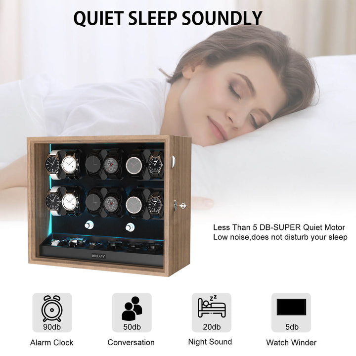 Remontoirs de montres de grande capacité avec espace de rangement supplémentaire, lumière LED bleue Aurora