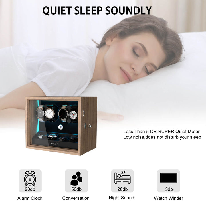 Remontoirs de montres de grande capacité avec espace de rangement supplémentaire, lumière LED bleue Aurora