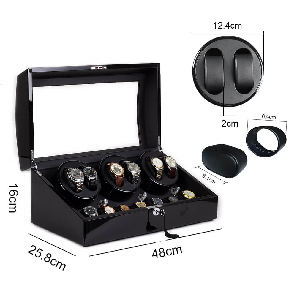 6 Watch Winder With 7 Extra Storages Space - Black