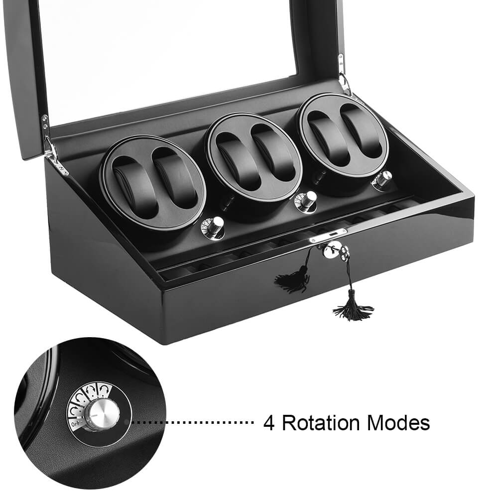 6 Watch Winder With 7 Extra Storages Space - Black
